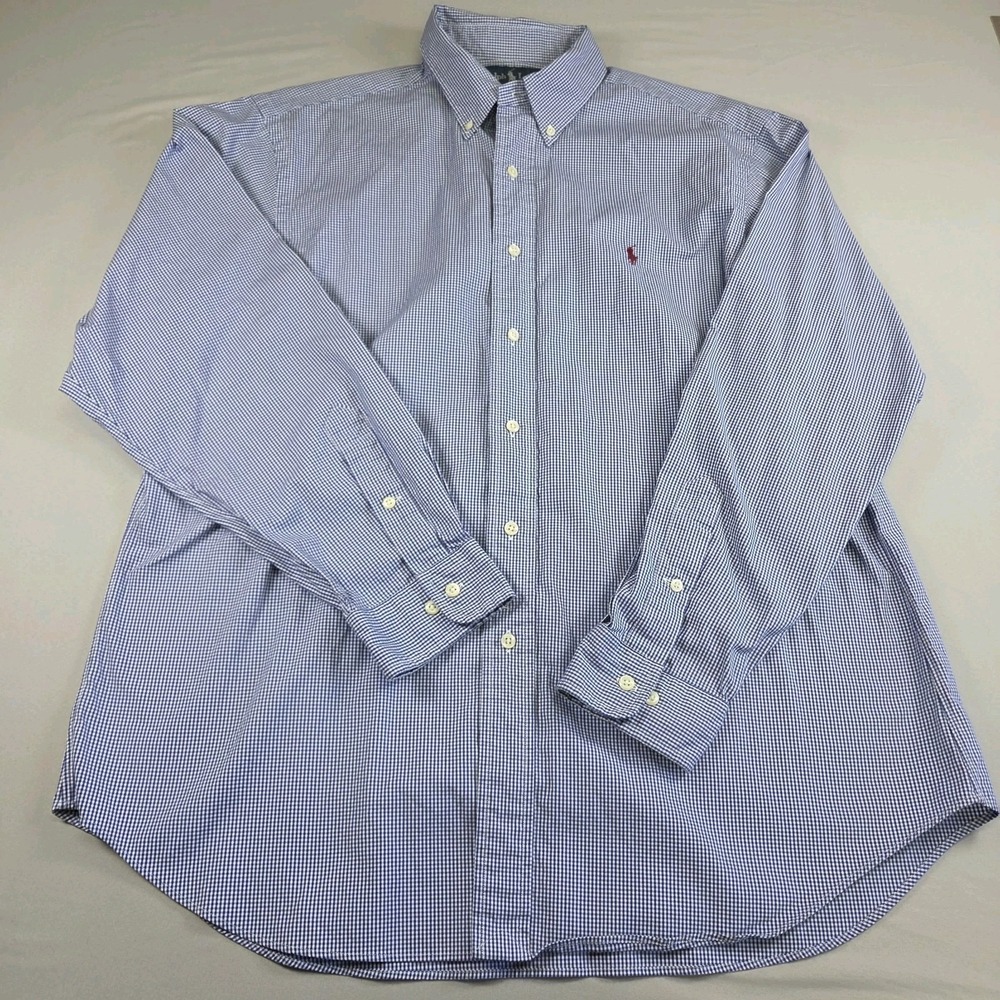 Polo Ralph Lauren Button Down Classic Fit Dress Shirt 17 34/35 Blue Gingham Pony